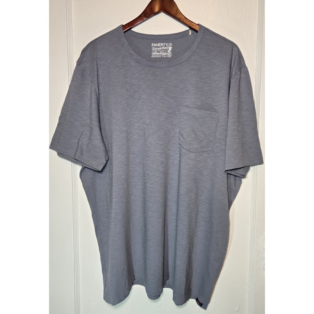 Faherty Men's Sunwashed 100% Organic Cotton Blue Pocket T-Shirt Mens XL Casual